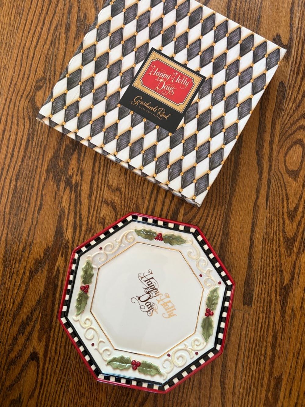 Grasslands Road Christmas Holly Decorative Plate  "Happy Holly Days"